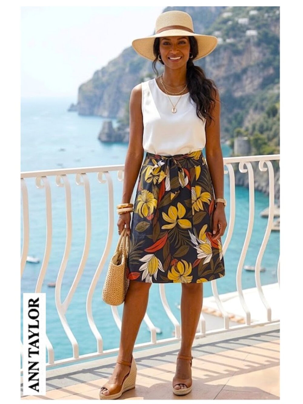 (3 for $30) ANN TAYLOR FACTORY - 100% cotton tropical print midi skirt